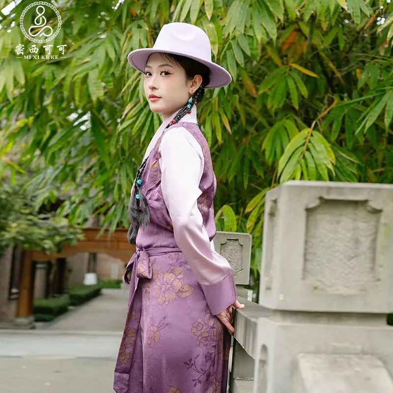 ใหม่เลซาของผู้หญิงอารมณ์โบราฤดูร้อนทิเบตชุดยาวทิเบตหม้อจวงกระโปรง