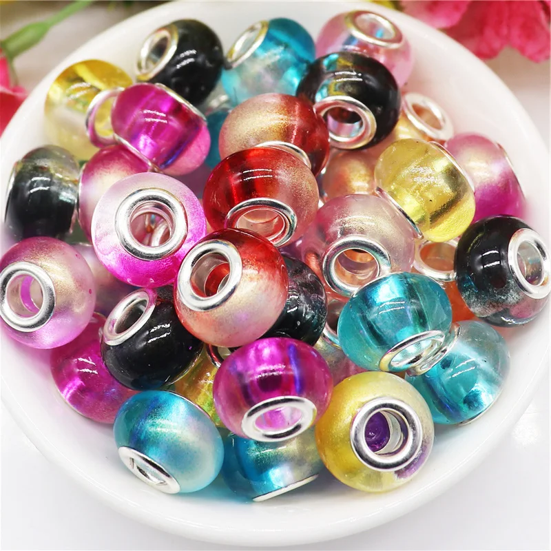 10Pcs/Lot 14x8mm Clear Color Powder 5mm Large Hole Beads fit Women DIY Bracelet Necklace Jewelry Hair Beads for Bridals Earrings