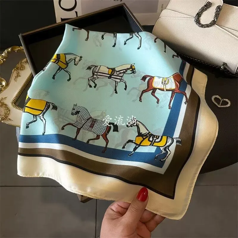 70cm Square Scarf  for Women Retro Printed Satin Silk-like Neck Scarf Fashion Versatile Office Elegant Small Scarves Hijabs view 4