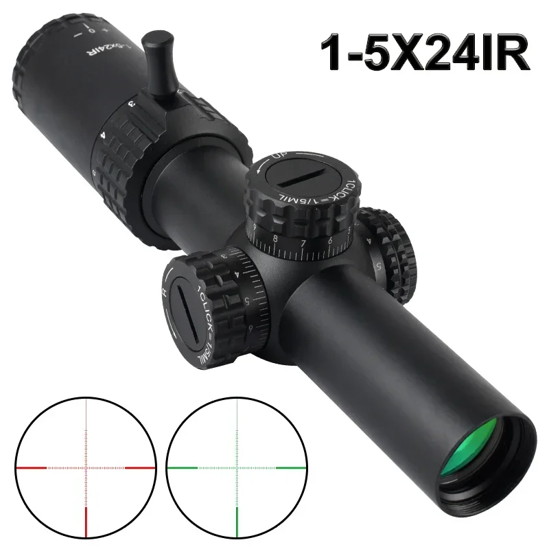 1-5X24IR Compact Scope Compact Reticle Optical Rifle Scopes Range Finder Reticle Optical Sight Turret Reset Lock Sight for AR 15