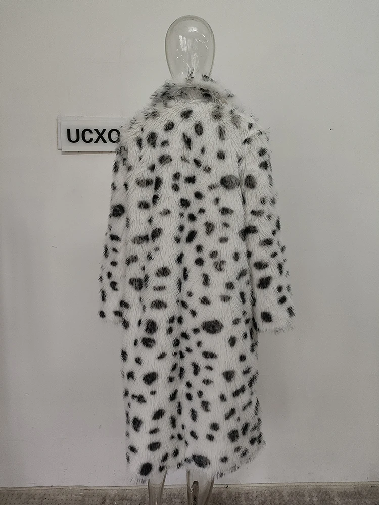 UCXQ Street Fashion Jacket European Style Leopard Lapel Cardigan All Match Double-faced Fur Coat Women 2024 Autumn Winter 3C1827