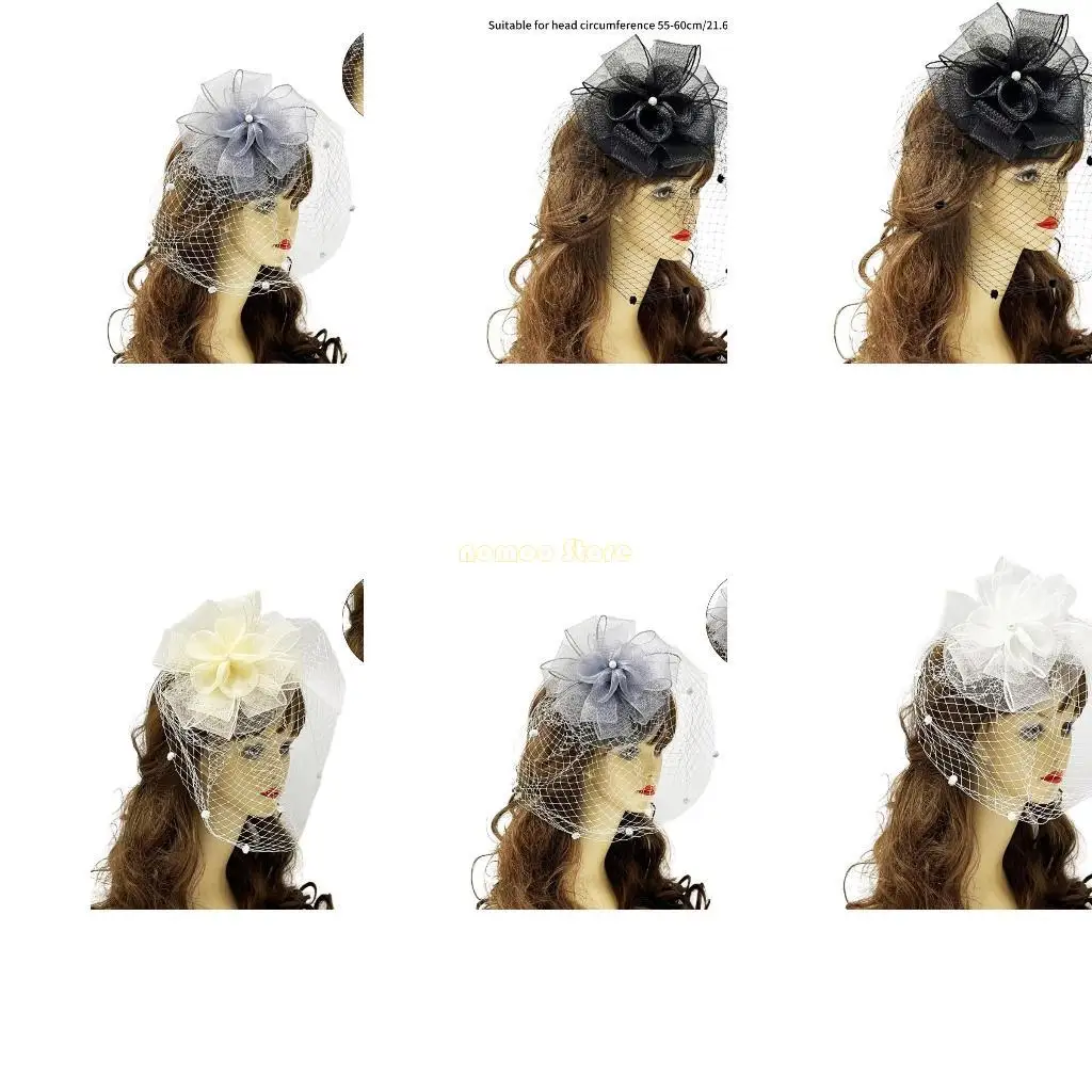 31BF Vintage Hair Accessories Net Flower Hair Clip Flapper Fascinators for Women