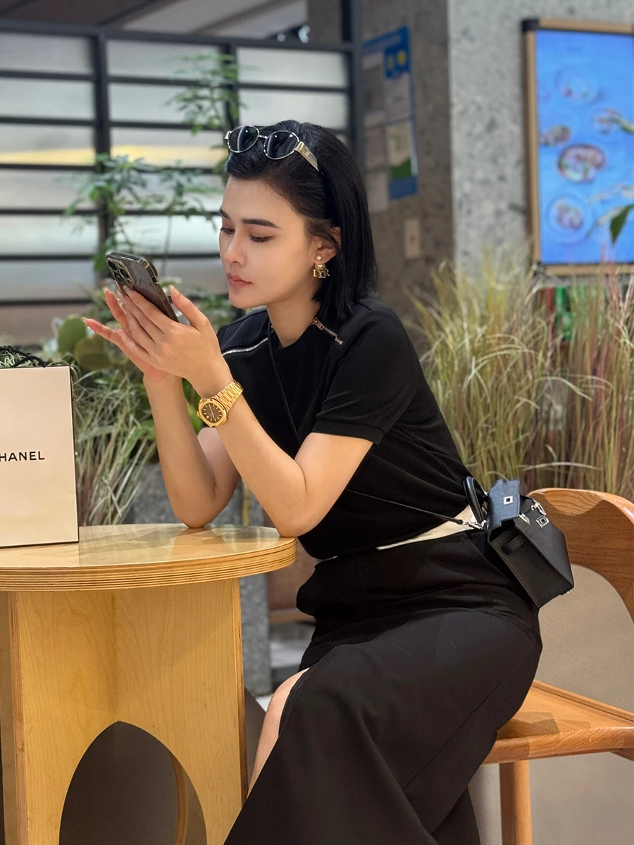 

Женская летняя футболка из ацетата с круглым вырезом, коротким рукавом, двойной молнией, влагоотводящая, однотонная, для повседневной носки