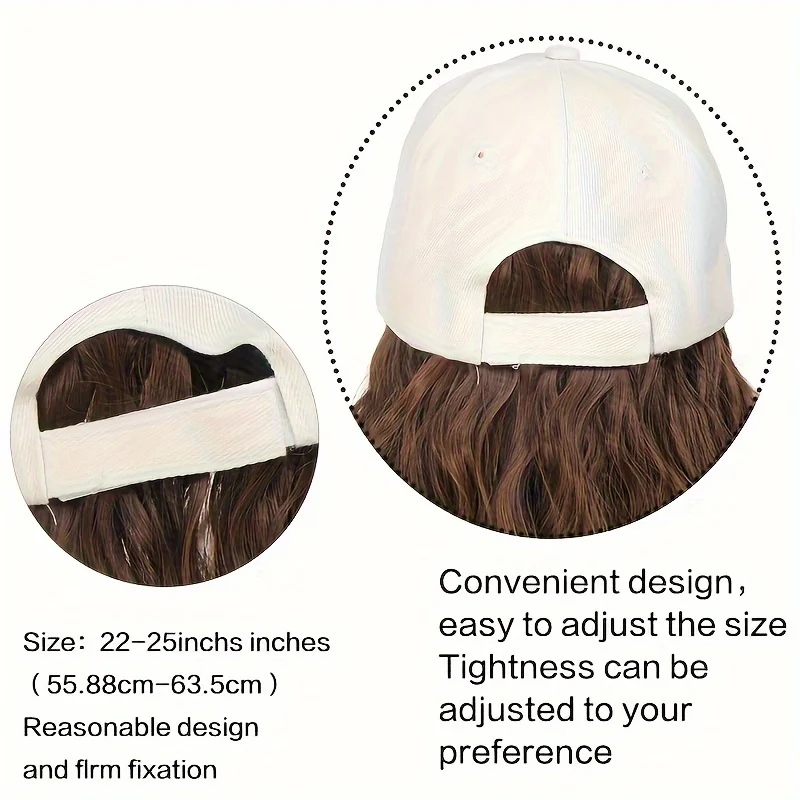 Hat Wig for Women Short Wave Baseball Cap Wig with Curly Synthetic Hair Extensions Adjustable Brown Black Baseball Hat Wig