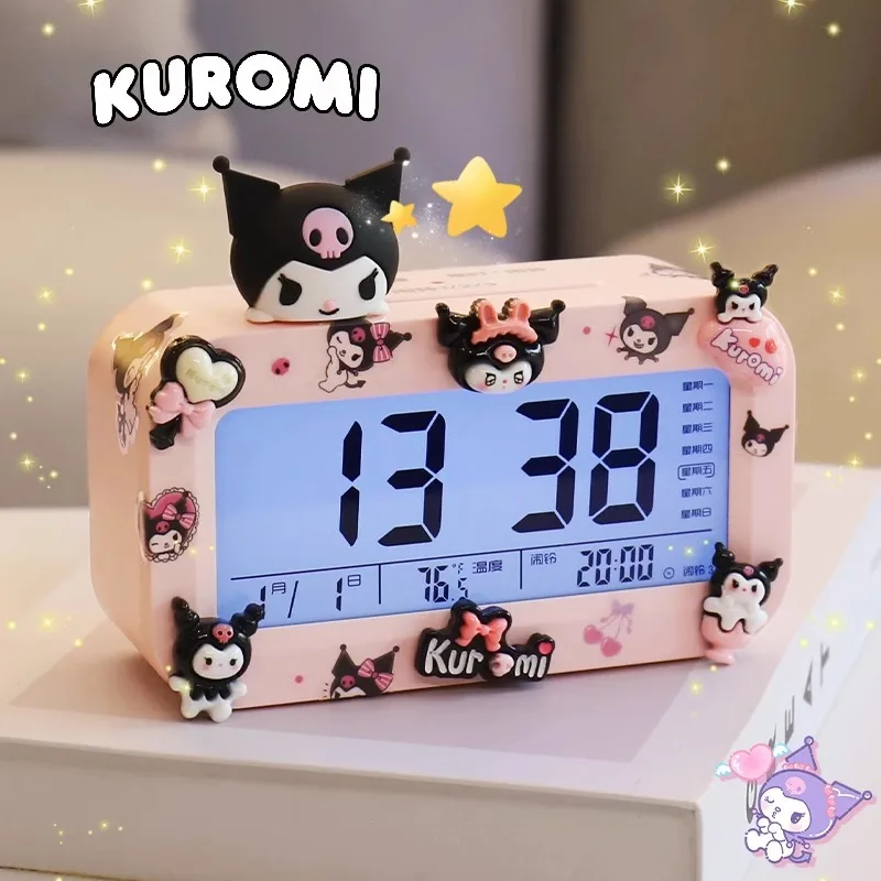 Sanrio Cartoon Kawaii Kuromi Cinnamoroll My Melody Pochacco Electronic Alarm Clock Desktop Charging Student Clock Self Disciplin