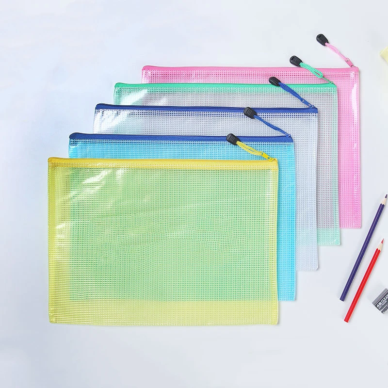 Thickened A4 A5 File Bag Large Capacity Student Supplies Transparent Mesh Zipper Bag Office Book File Test Paper Archive Bag