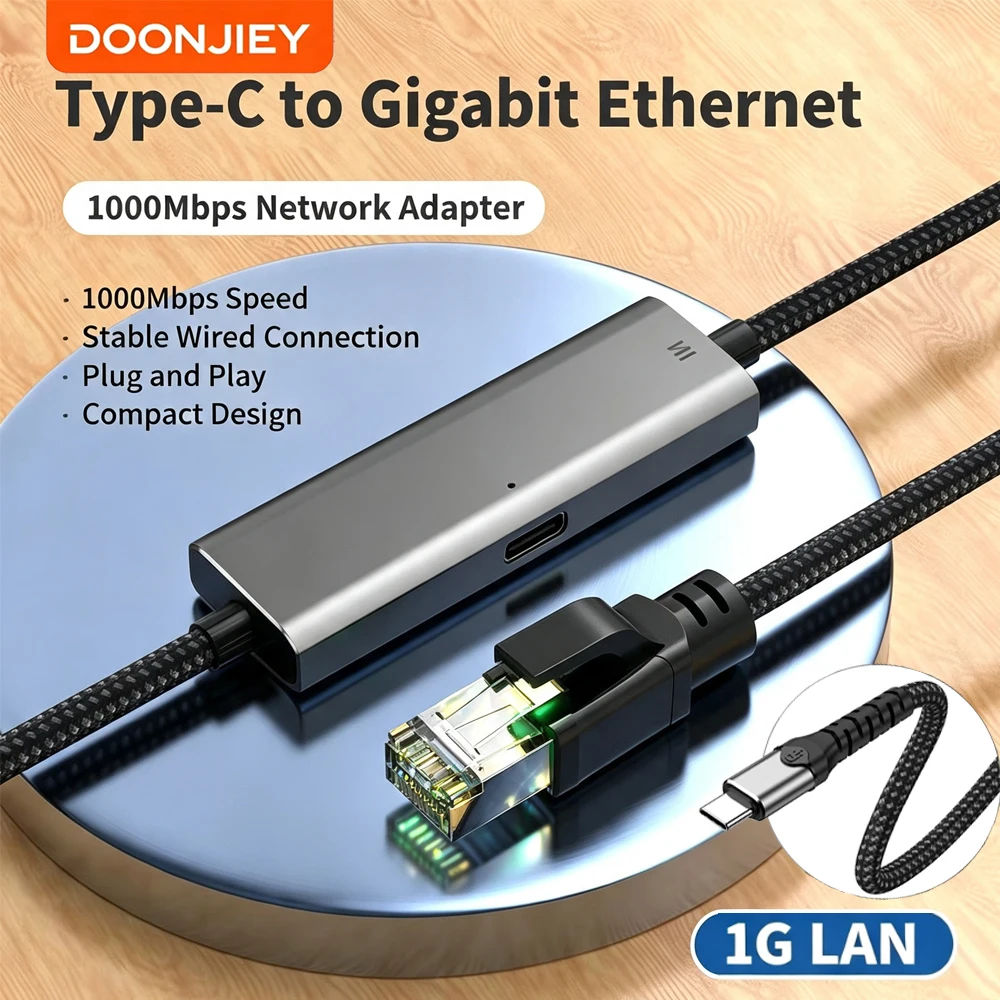 DOONJIEY PD100W Power Supply Network Card Type-C to Gigabit 2.5G Ethernet Port Wired Ethernet External Network Card Network