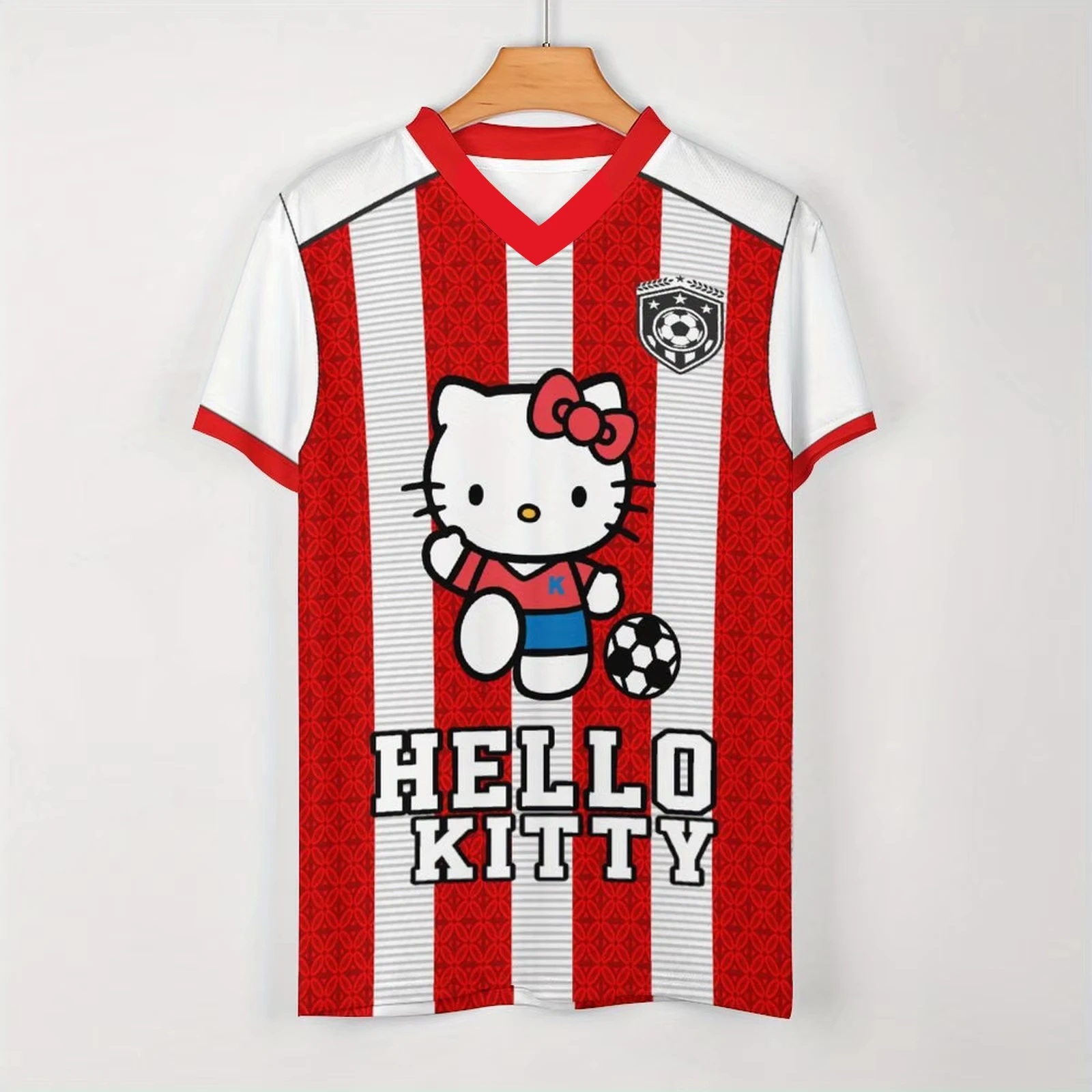 مينيسو سانليو نيو هالو كيتي # 10 بدلة تدريب كرة القدم الصيفية الخارجية المطبوعة، سرعة قابلة للتنفس، تي شيرت كبير برقبة على شكل حرف V #1