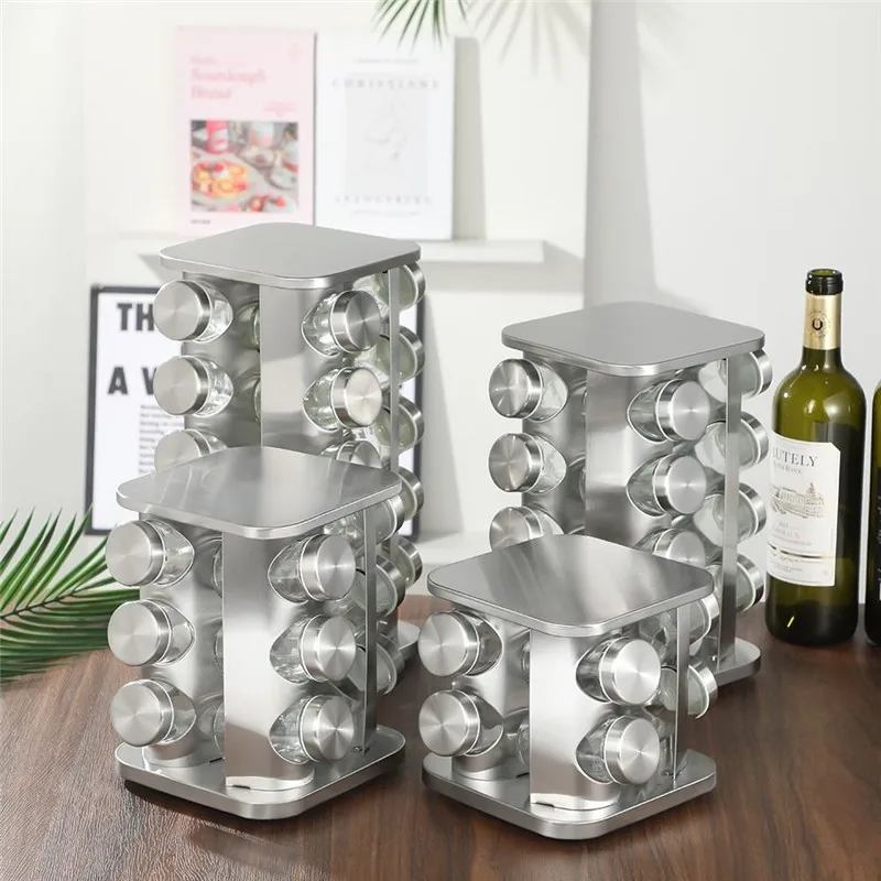 

Бытовая вращающаяся полка для приправ из нержавеющей стали, комбинированный набор кухонных банок для приправ, набор коробок для приправ, полка для устройств