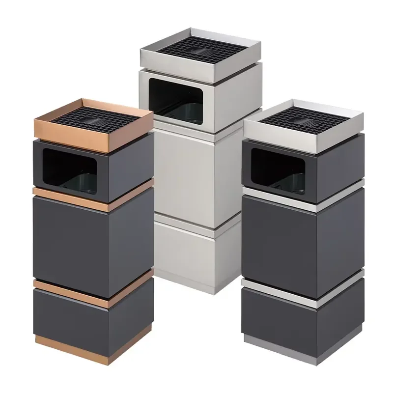 304 Stainless Steel Outdoor Hotel Trash Can with Black Gray Ashtray High Quality Waste Bin for Public Areas Durable Metal