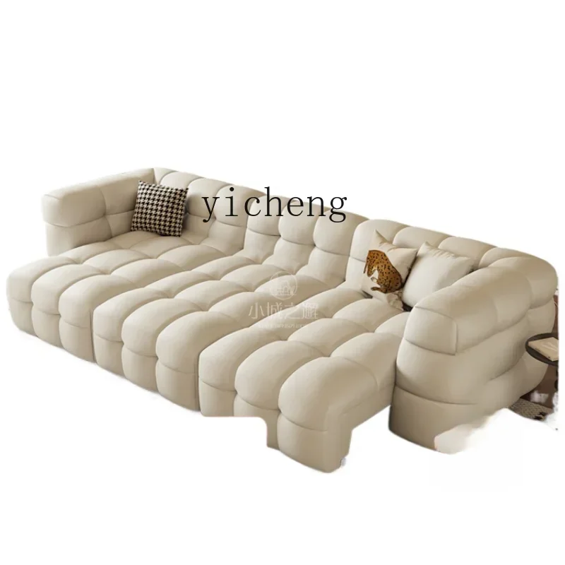 XL Top Layer Leather Electric Sofa Small Apartment Retractable Function Straight Dual-Purpose Sofa Bed