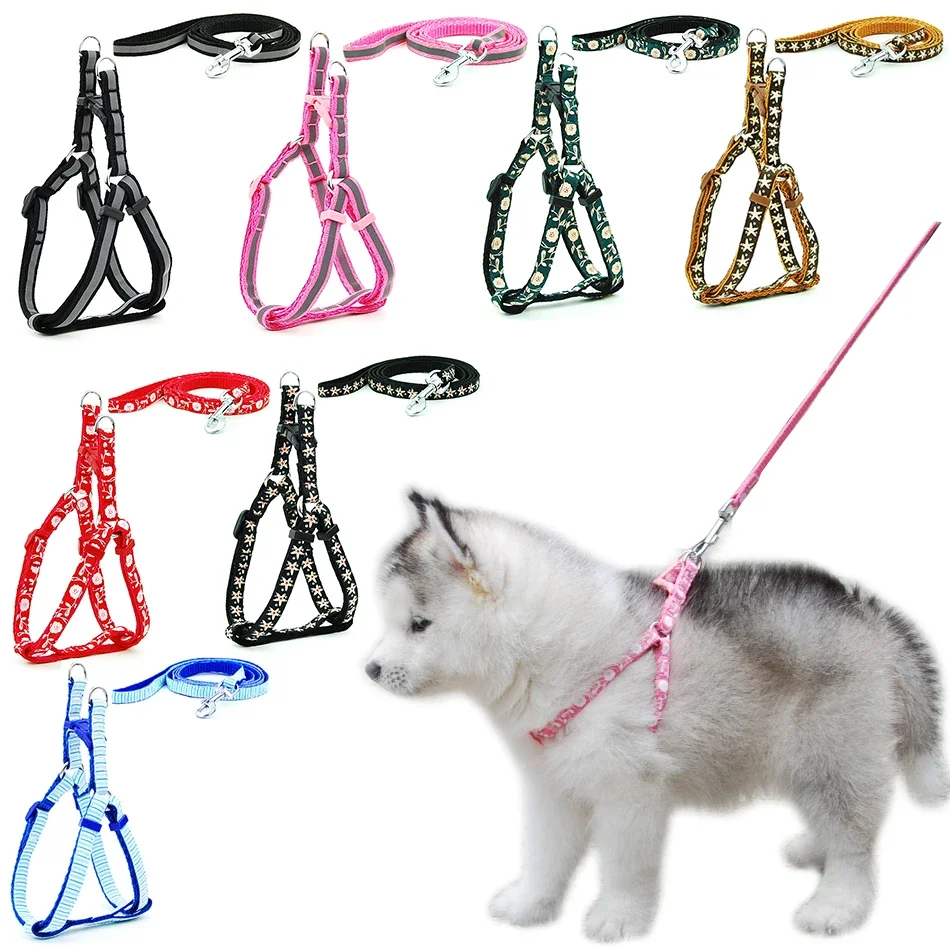 Dog Cat Harness Leash Adjustable Reflective Harness Leash Collar for Cat Small Dog Outdoor Walking Chihuahua Terier Cat tags Dog