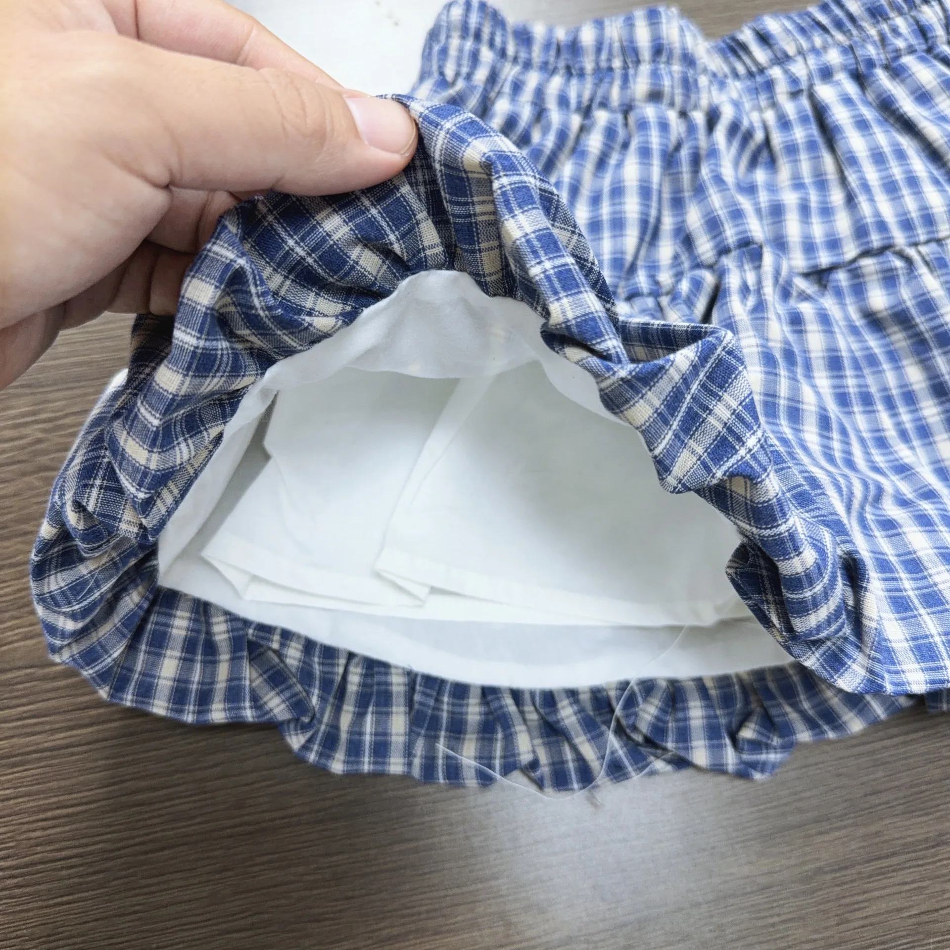 Girls Blue Plaid Ruffle Skirt Kids Elastic Waist Bubble Mini Skirt Children Cute Pleated Skort Daily School Party Casual Wear