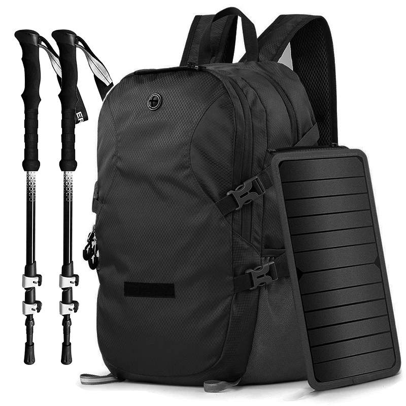 

Includes solar backpack, 2 trekking poles/Waterproof and foldable solar backpack/backpack with solar panel