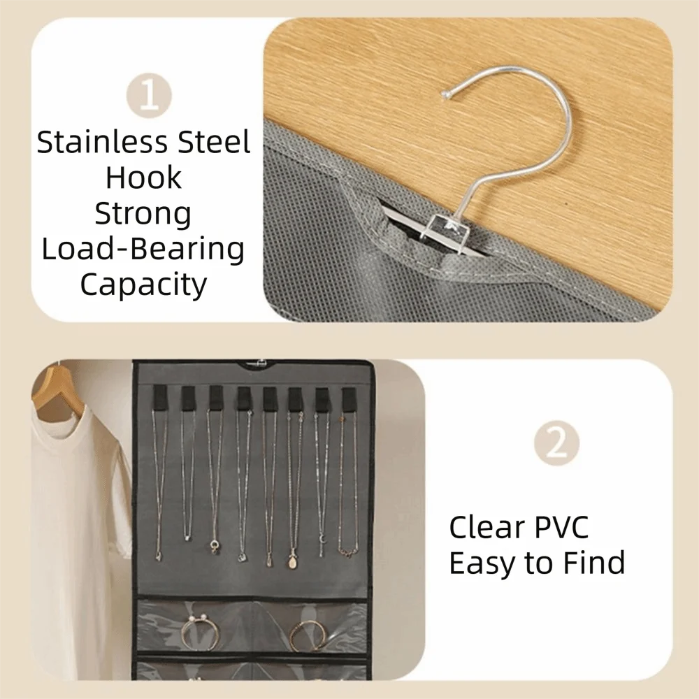 

Складная сумка-органайзер для украшений из нетканого материала, большая вместимость, прозрачный ПВХ, подвесная сумка для хранения и демонстрации украшений