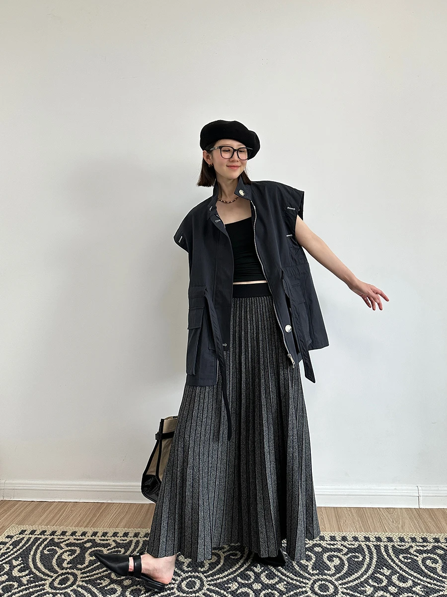 

Двусторонняя вязаная юбка А-силуэта с высокой талией VANZOVIVILLY Design для женщин, осенне-зимняя, струящаяся, длинная юбка