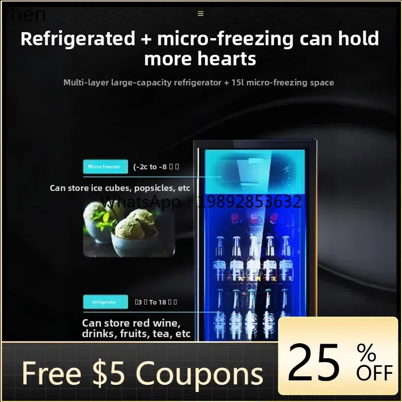 BG.- Refrigerated Cabinet Ice Bar Household Small Office Fresh-keeping Refrigerator Beverages Wine Transparent Display Cabine