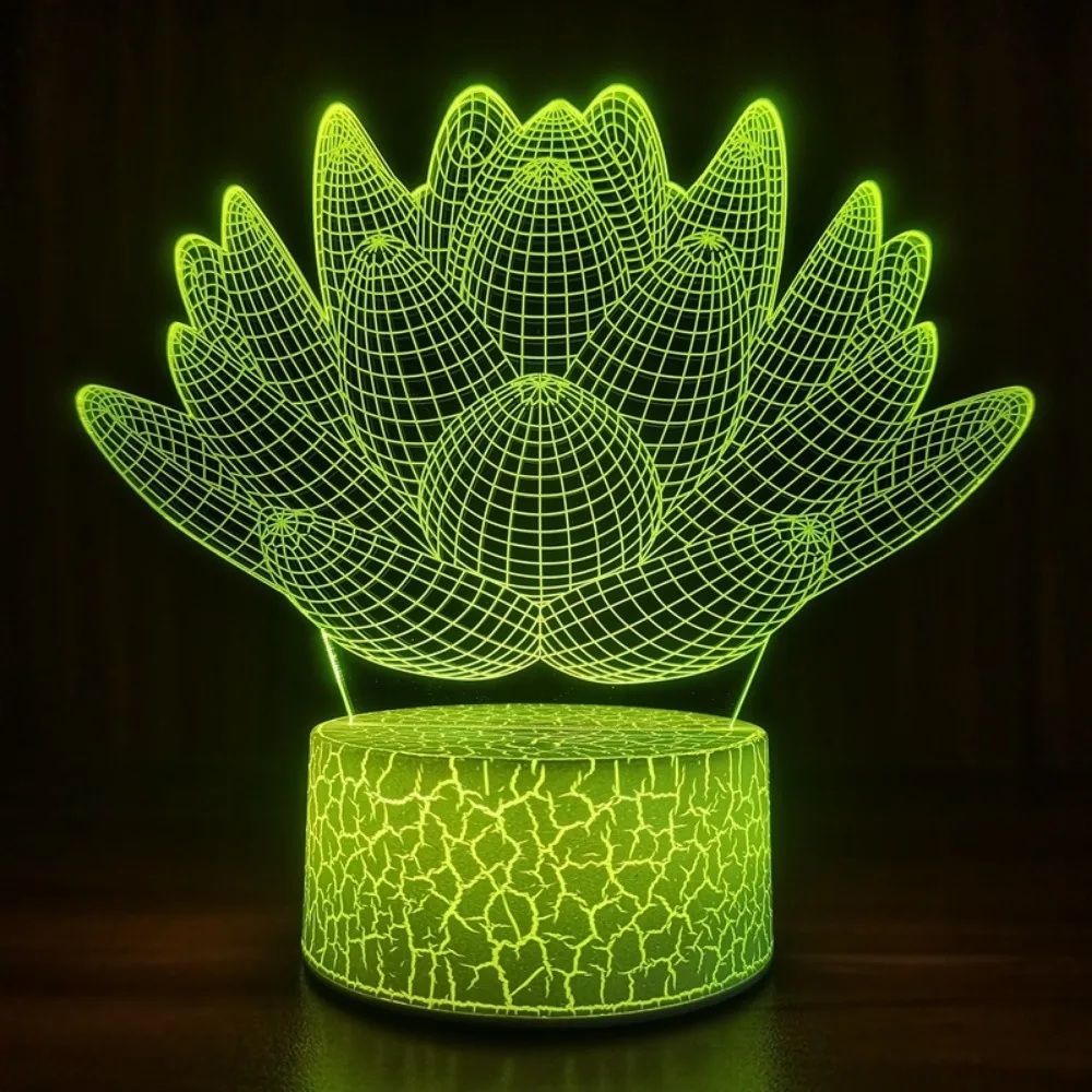 Acrylic 3D Lamp 7 Color Changing LED Night Light USB Lotus Bedroom Bedside Tabe Decoration Creative Gift for Kids Girls Boys