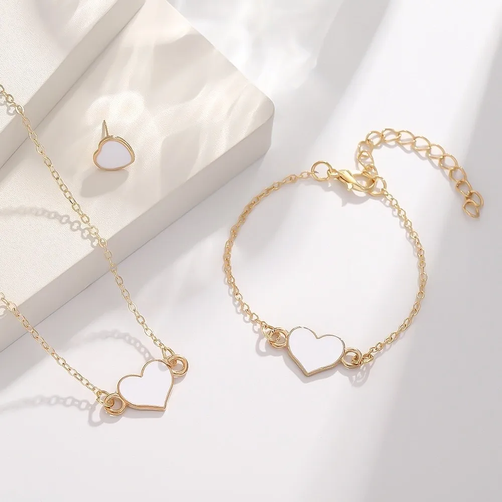 Elegance Style Butterfly Jewelry Set Minimalist Dripping Oil Heart Necklace Ring Set Artistic Design Creative