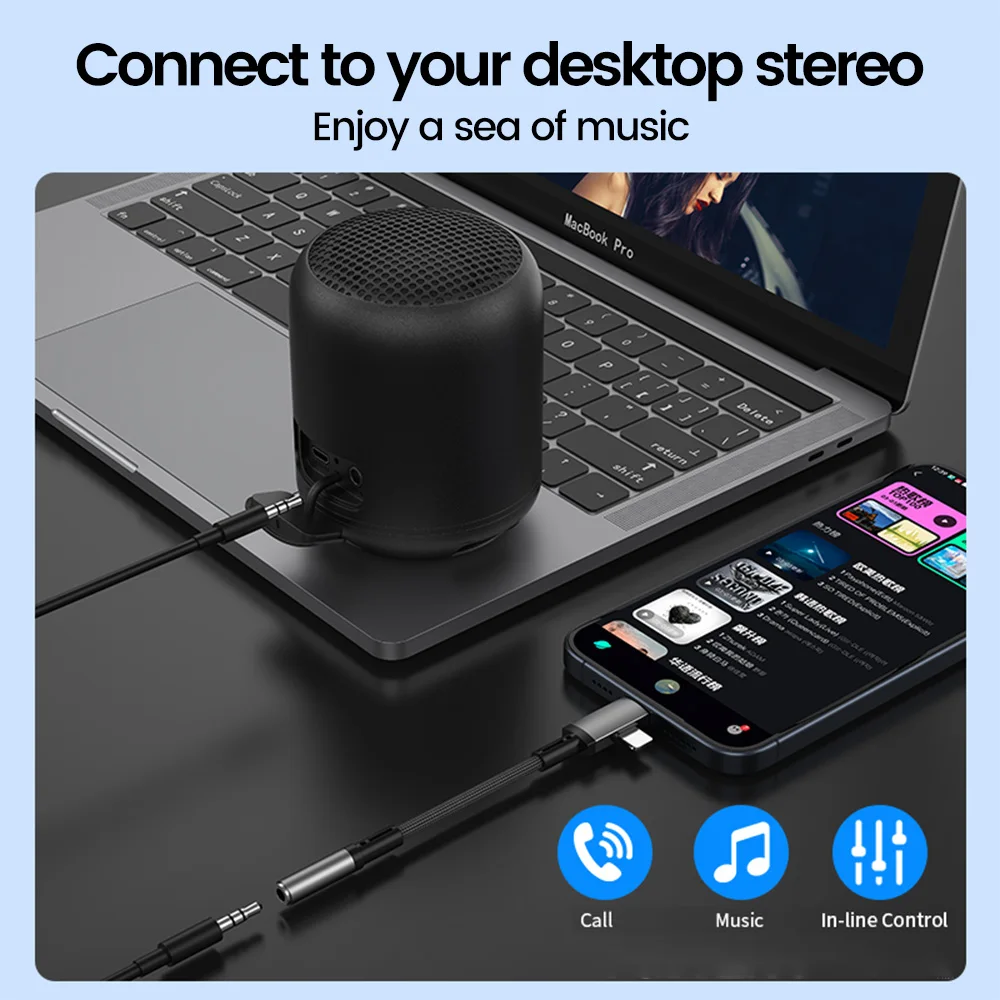 Elough-Adaptador de Audio 2 in 1, conector de 3,5mm a tipo C, convertitore di auriculares de iluminación para Iphone 15, Samsung,
