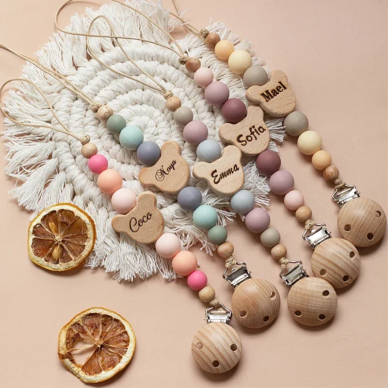 Nordic style mother baby products Wooden pacifier beech silicone pacifier chain Pendant Newborn Gift Stuff Teether toys for kids