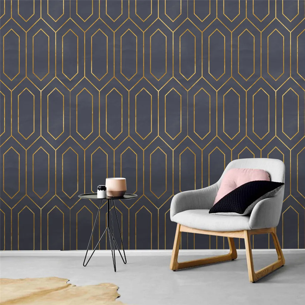 Gold and Black Peel and Stick Wallpaper Geometric Removable Contact Paper Waterproof Self Adhesive for Wall Furniture Vinyl Roll
