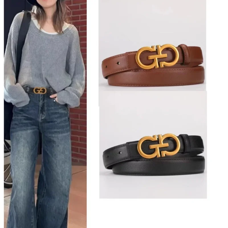 حزام جلدي جديد للنساء مقترن بالجينز والسراويل، حزام مزخرف للنساء، حزام سراويل نسائي عصري متعدد الاستخدامات