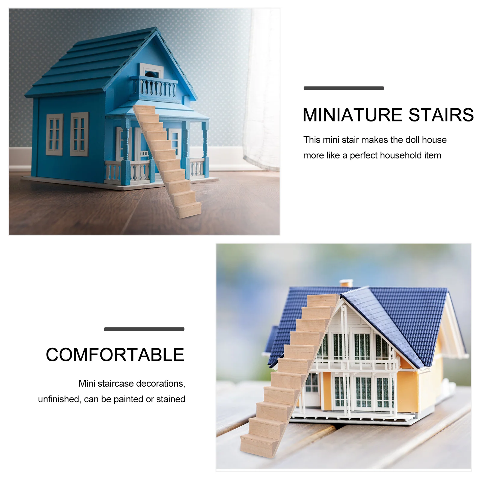 Escaliers miniatures en bois sans main courante, escalier bricolage, modèles de meubles simulés, décor, 2 pièces