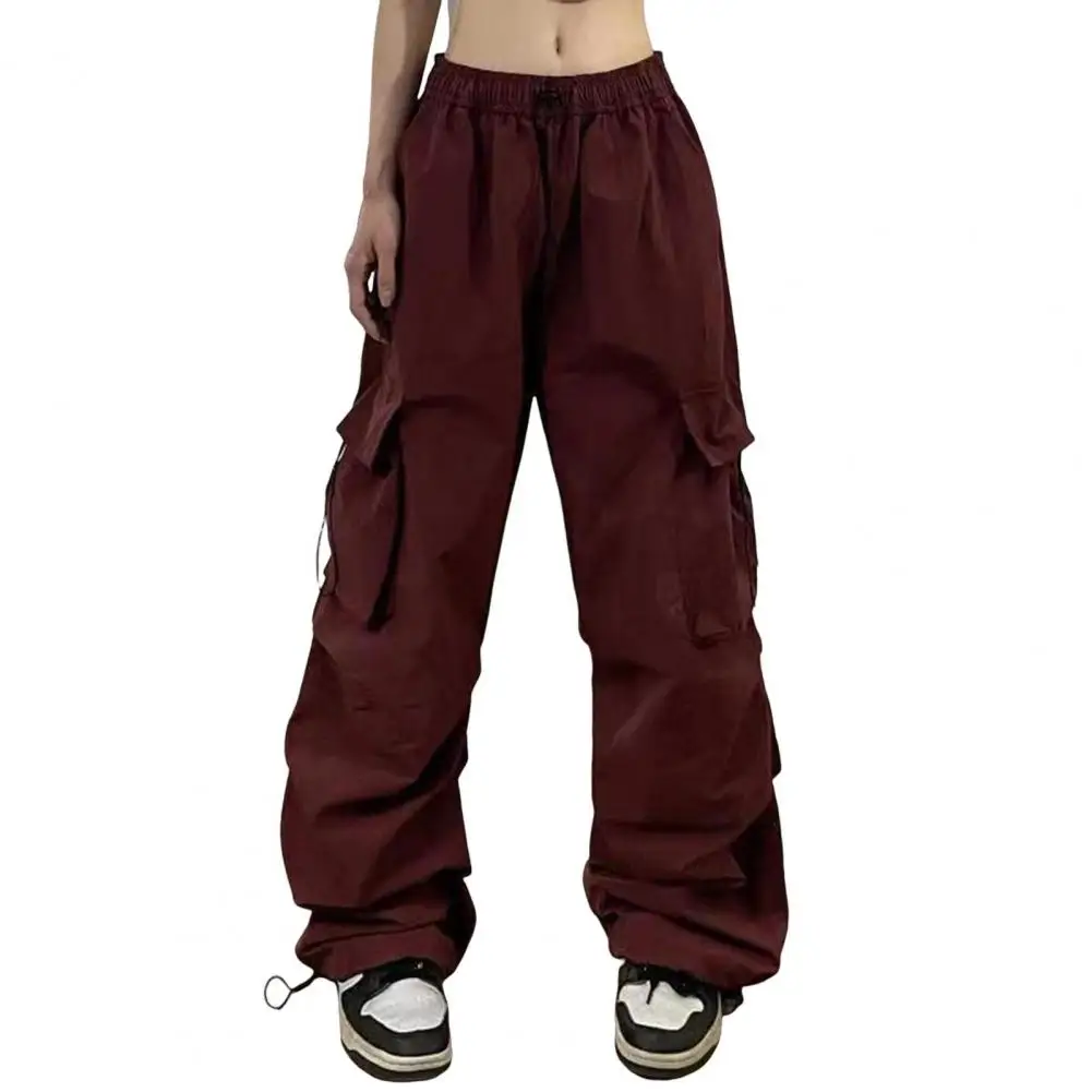 Breathable Sports Pants Versatile Women's Cargo Pants Elastic Waist Quick-drying Fabric Wide-legged Overalls for Sports