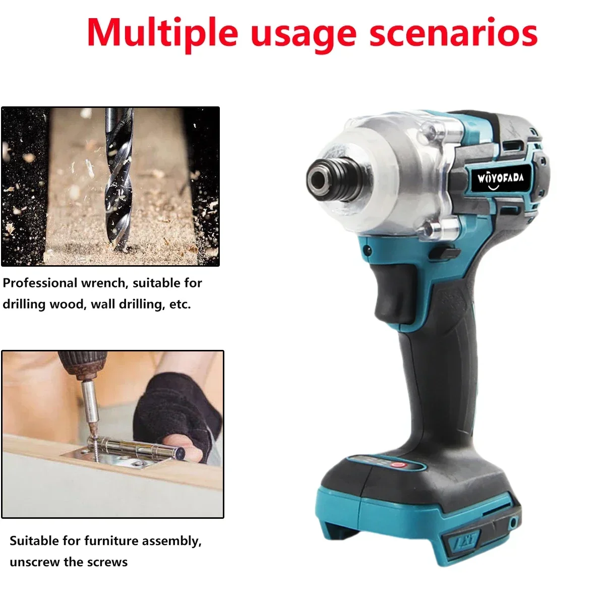 WOYOFADA Cordless Electric Screwdriver Speed Brushless Impact Wrench Drill Driver Power Tool For Makita 18V Battery (No Battery)