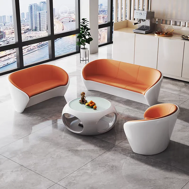 Beauty Salon Hotsale Glossy Reception Sofa Durable Modern Office Furniture Baking Paint 3 Seater Leather Sofa Sets & Side Table