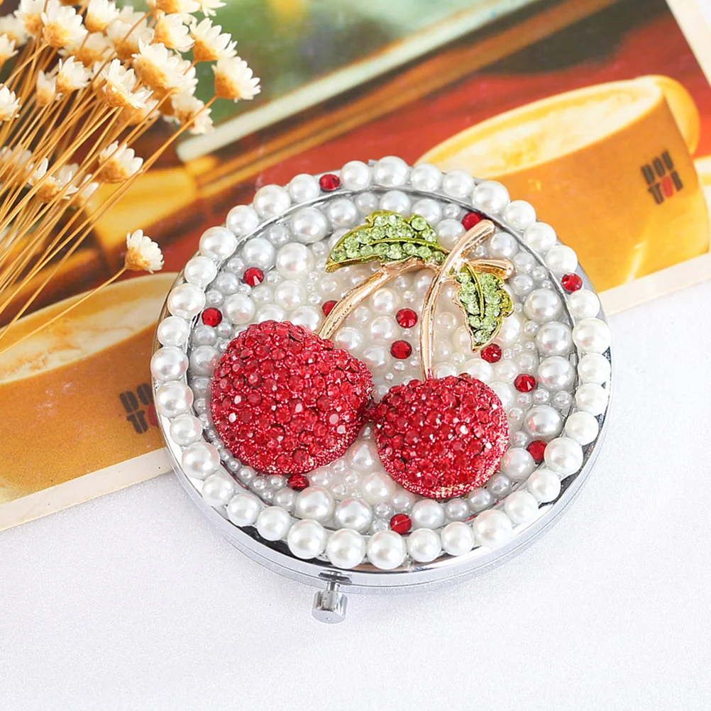 Cherry Pattern Double-Sided Foldable Small Pocket Makeup Mirror Lightweight Portable Vanity Mirror for Travel Home Use