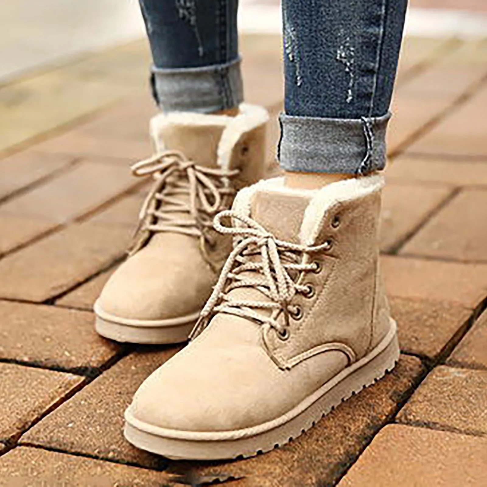 Women Winter Boots New Warm Thicken Snow Boots Lace Up Ankle Boots Non Slip Plush Fur Shoes Keep Warm Ankle Botas Plus Size