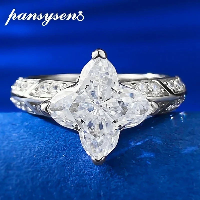 

PANSYSEN New Luxury 925 Sterling Silver Geometric White Sapphire Gemstone Wedding Engagement Ring Womne Fine Jewelry Wholesale