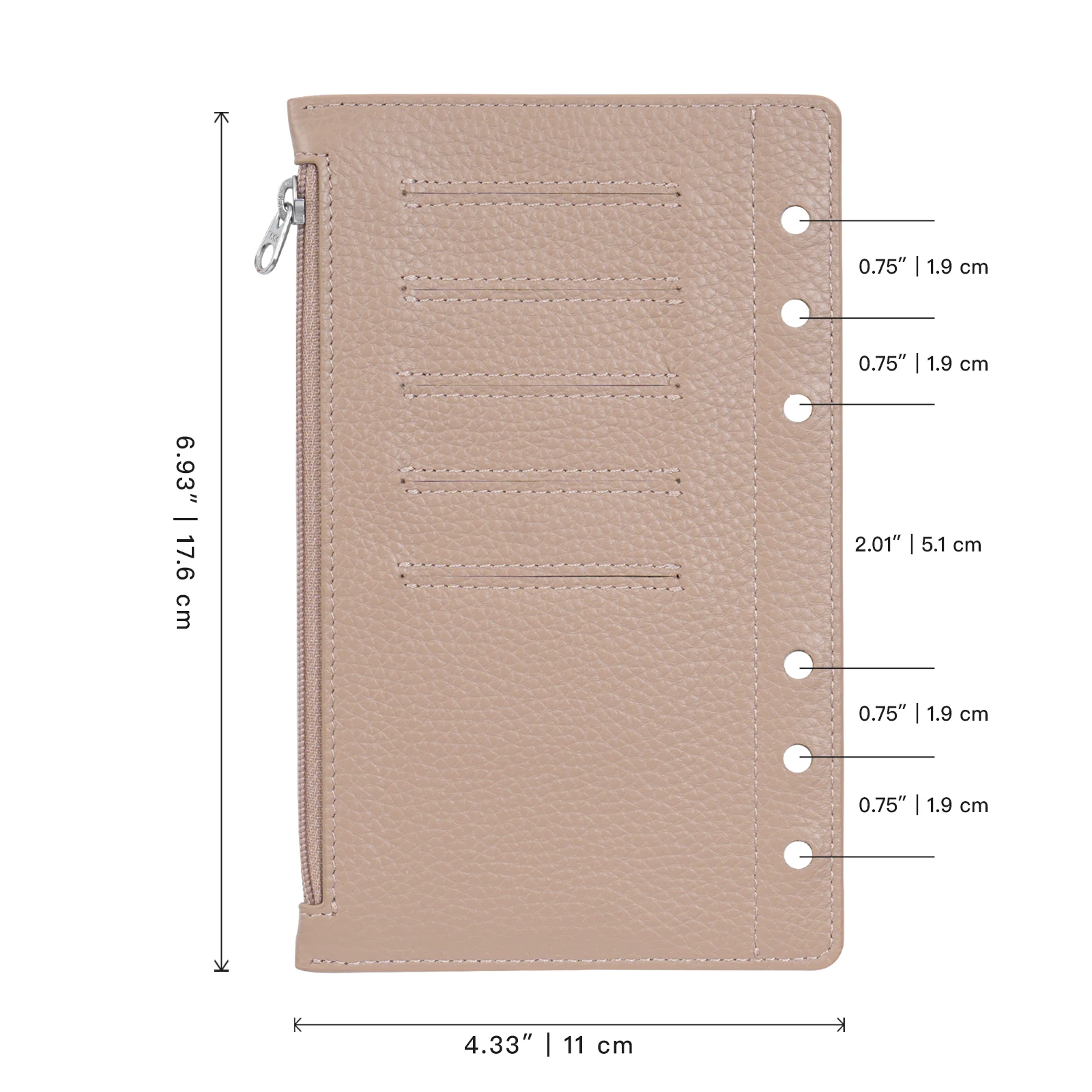 Moterm Zipper Flyleaf do planera w rozmiarze osobistym, z prawdziwej skóry licowej o fakturze zrnistej, przegródka, etui na monety, akcesorium do notatnika. — zdjęcie produktu 2