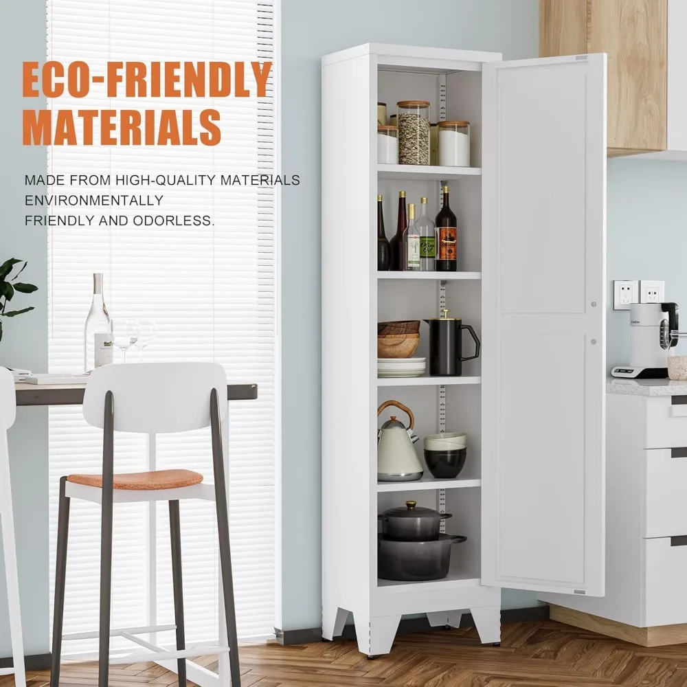 Tall Bathroom Cabinet,Narrow Metal Storage Cabinet with 5 Adjustable Shelves and Single Barn Door,Slim Pantry Storage Organizer - Image 3