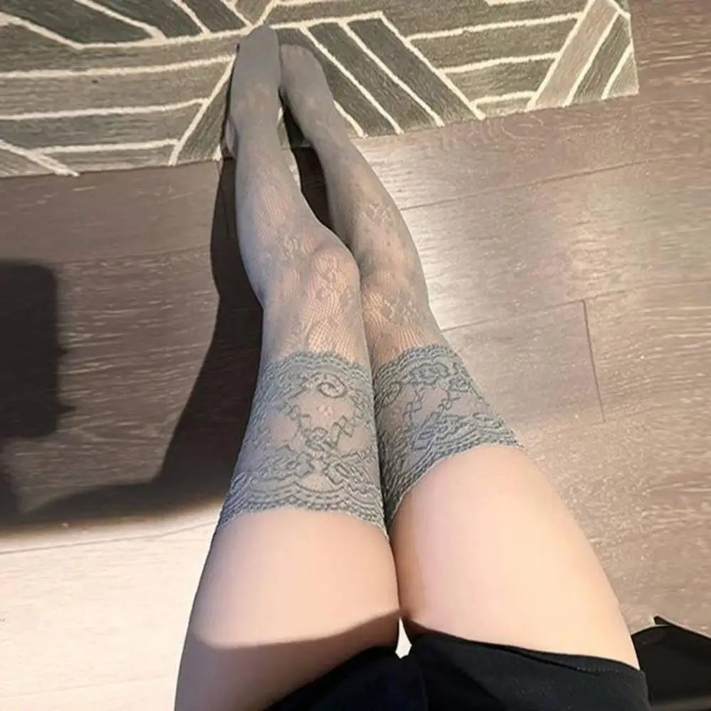 

Fishnet Thigh High Stockings Thin Ultra Wide Lace Stockings Women Sexy Mesh Transparent Non-slip Thigh High Stocking Long Socks