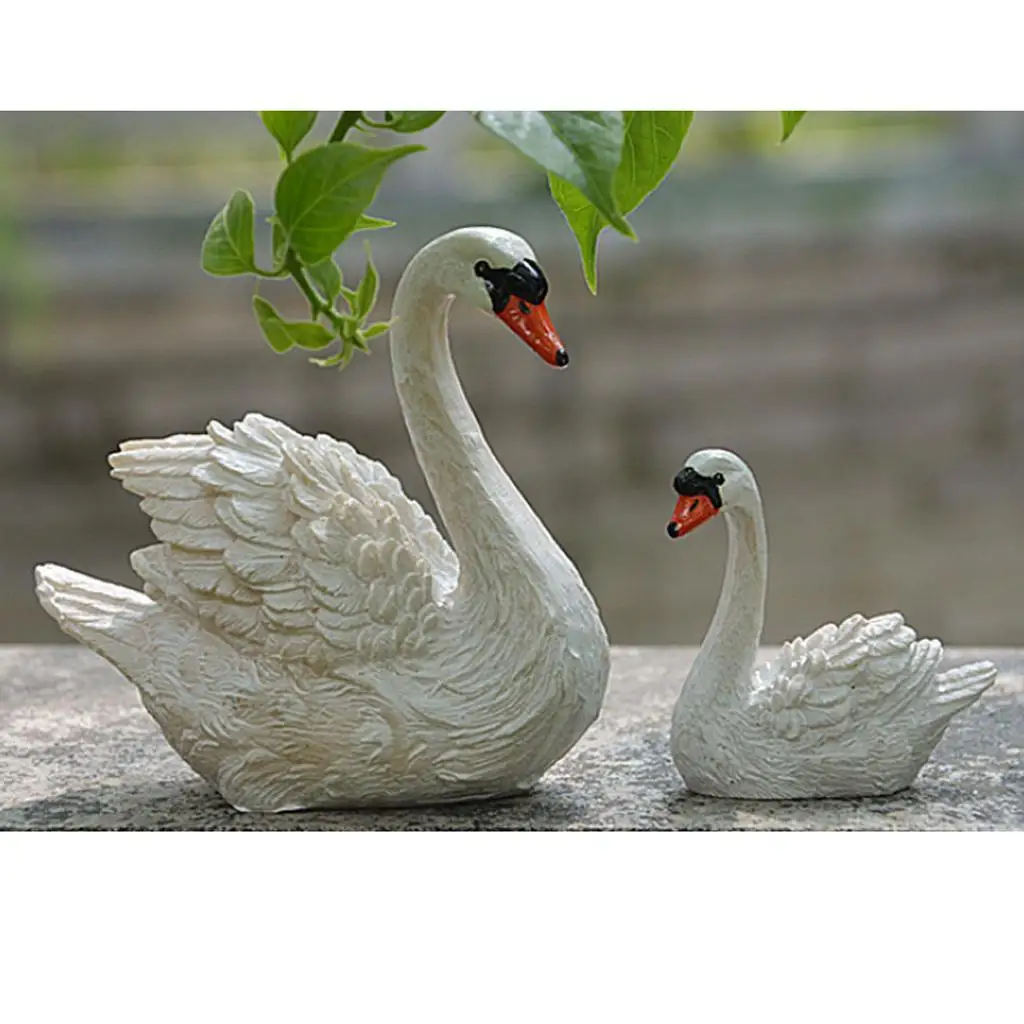 Realistic Swan Figurine Resin Mother and Child Statue Lawn Ornaments Garden Decoration for Outdoor Yard and Home Table