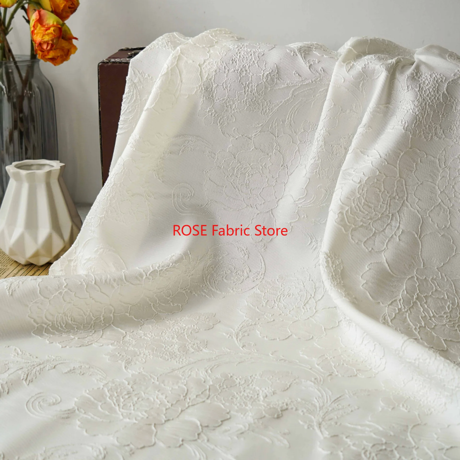 1 Meter Simple Solid Color Relief Flower Yarn Dyed Jacquard Fabric Elegant Women's Dress Clothing Bag Decorative DIY Sewing