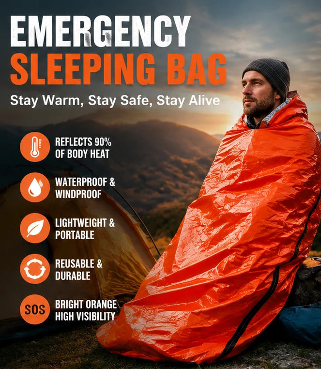 Emergency Sleeping Bag Waterproof Thermal Reflective Survival Gear Lightweight Camping Hiking Emergency Blanket Outdoor Tool
