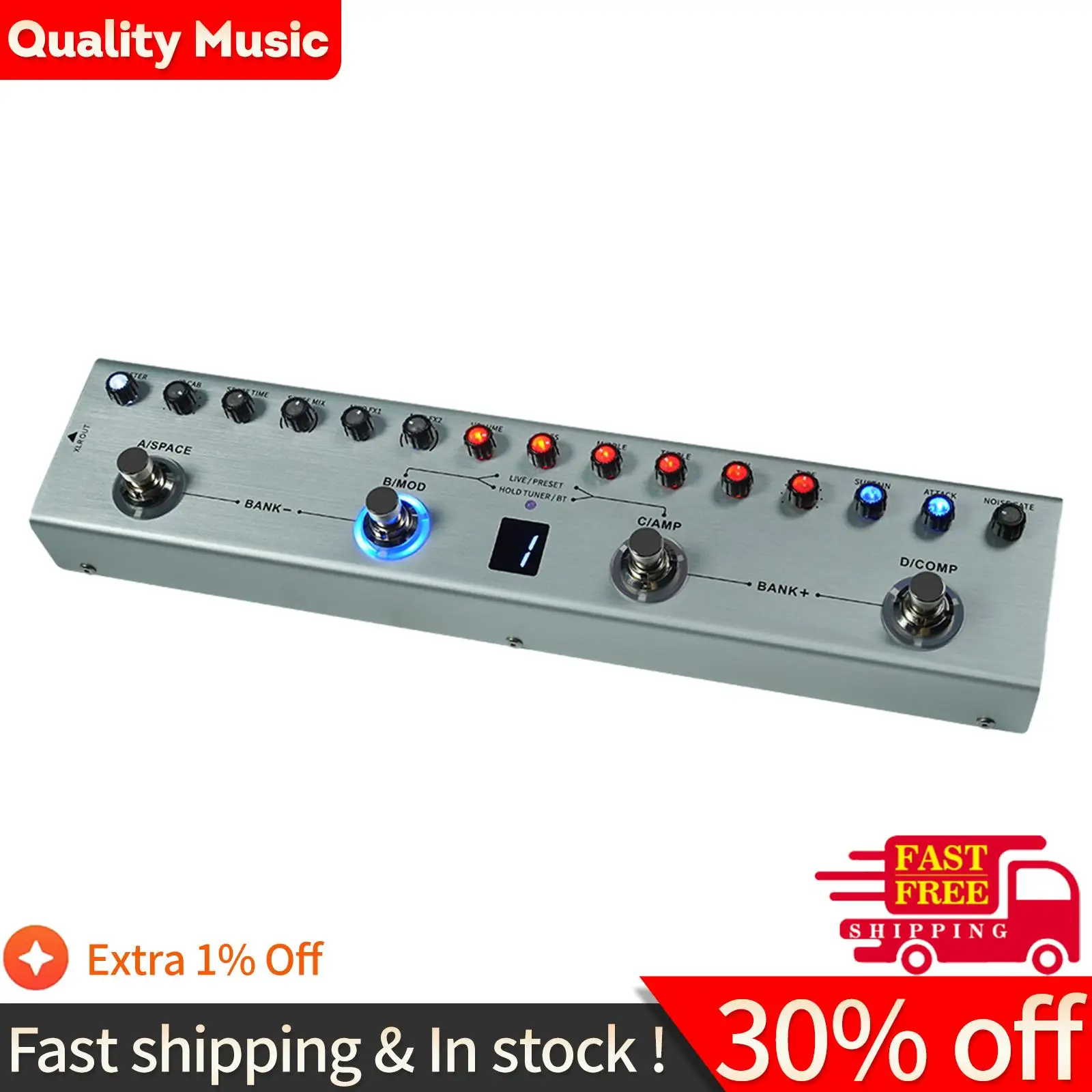 

Multi Effects Pedal 3 Band Equalizers XLR Balanced Output 3 Delays 3 Reverbs Bass Guitar Effect Pedal BT Connection Guitar Pedal