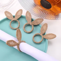 Easter Bunny Napkin Rings Hessian Easter Rabbit Ear Napkin Holder, Farmhouse Napkin Rings for Spring Birthday Party Banquet