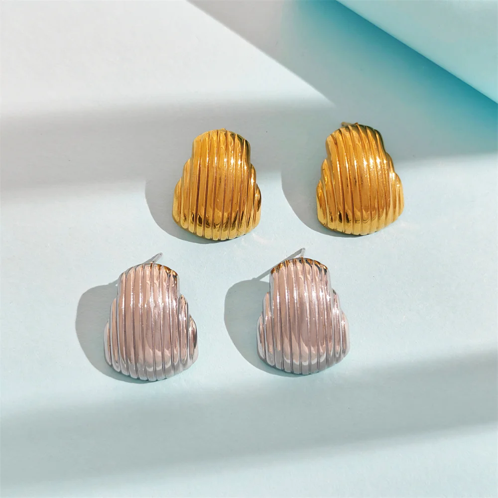 Simple French special-shaped geometric striped personalized stud earrings stainless steel non-fading and non-allergic titanium s