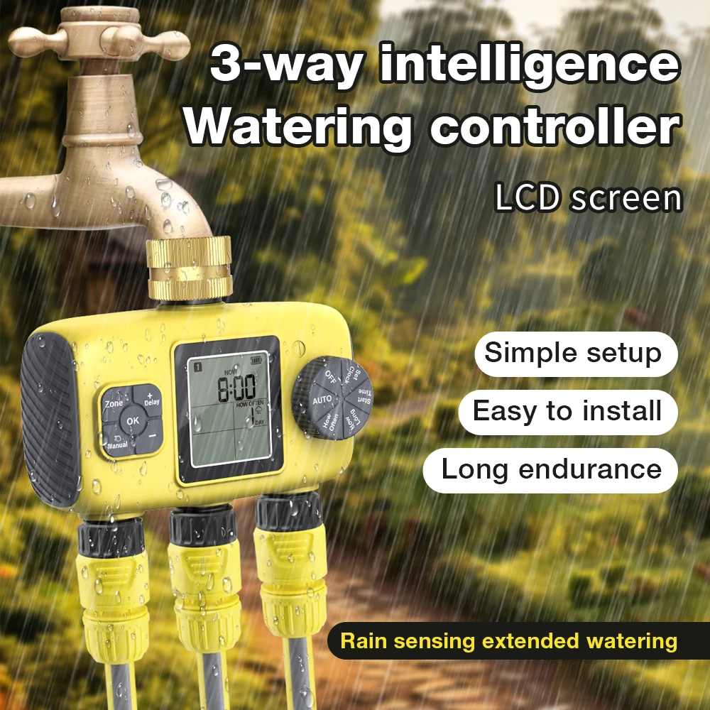 Temporizadores de agua con salida LCD 3/1, aspersores multifuncionales, temporizador de riego automático programable de 3 zonas, irrigador automático de plantas