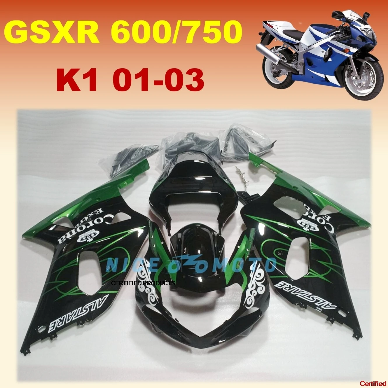 

Motorcycle Fairings kit For GSXR600 750 2001 2002 2003 gsxr750 gsxr 600 K1 01 02 03 Black Green fairing set