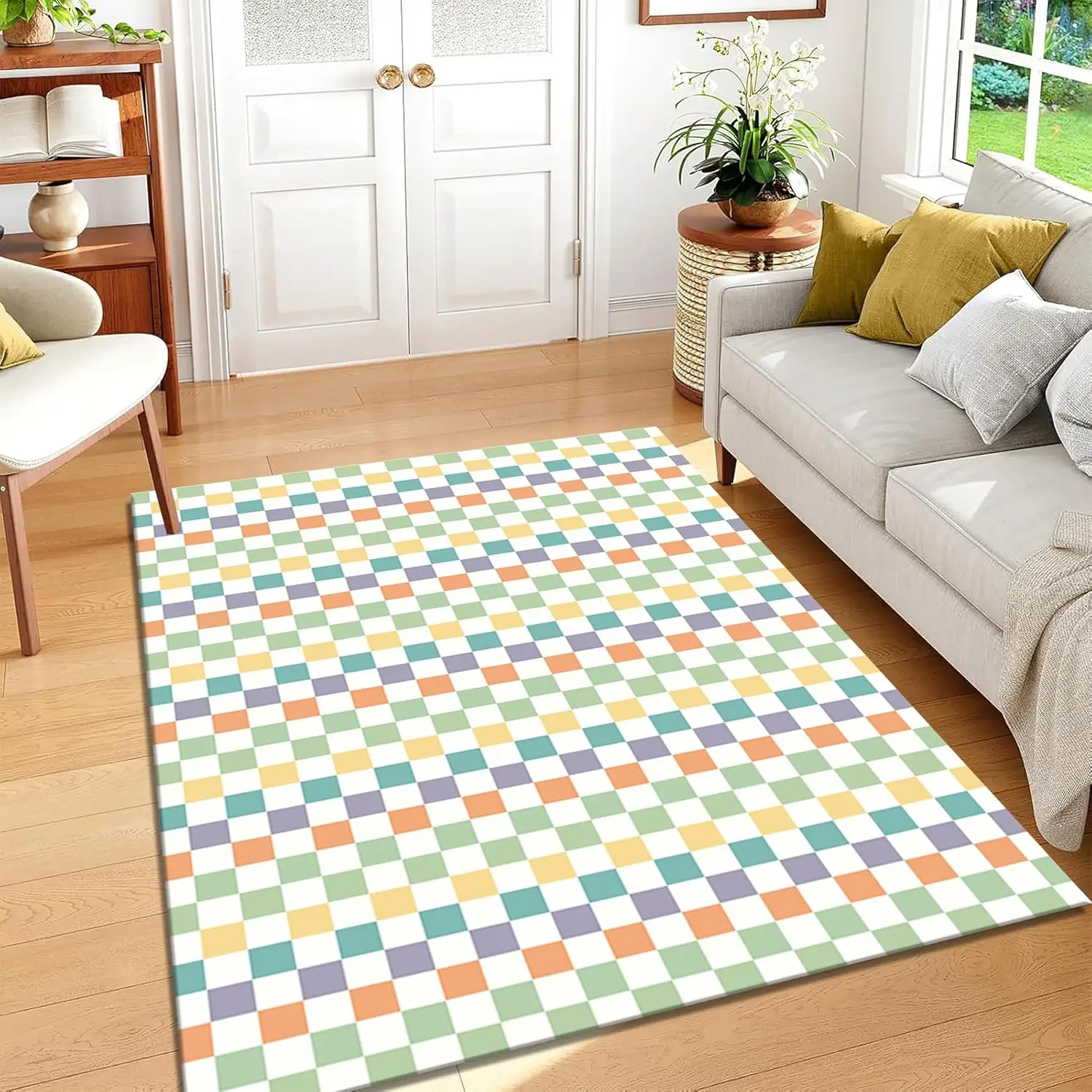 Modern Colourful Checkerboard Area Rug,Soft Multicoloured Checkerboards Rug,Modern Washable Geometric Carpet,Easy to Clean
