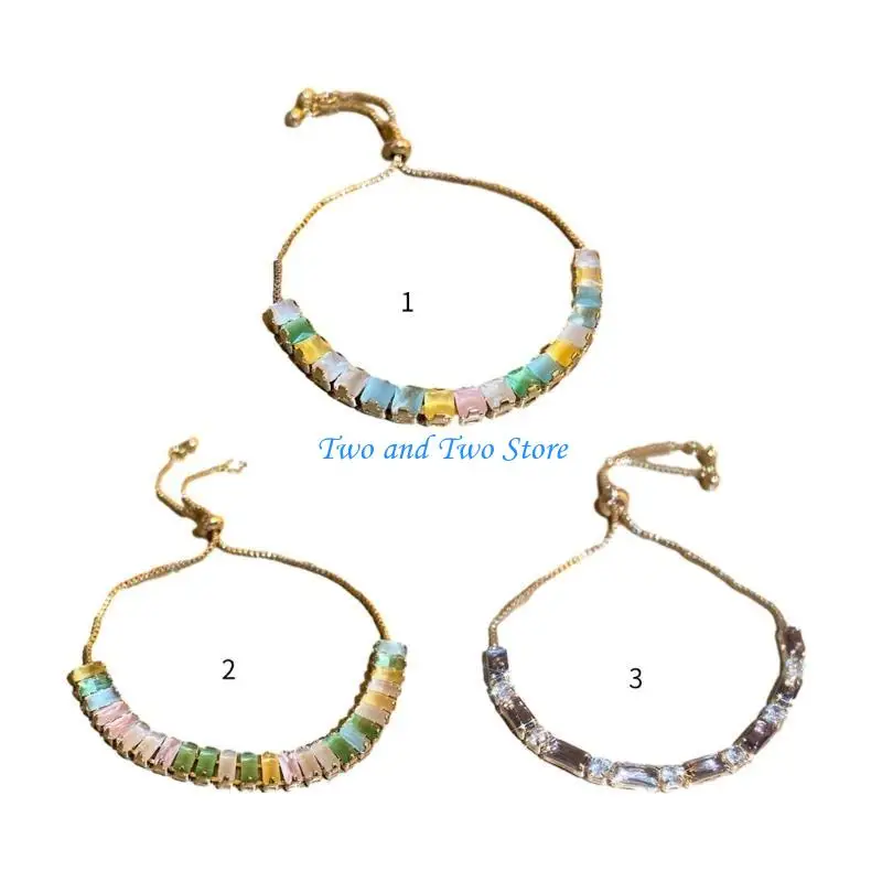 

HX6F Vintage Geometric Zircon Charm Bracelets Elegant Wristband Handmade Adjustable Bangle Wristwear Jewelry for Women Girls