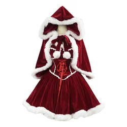 S -5XL  Red Sexy Tube Christmas Lolita Dress Costume Cosplay Claret New Year Christmas Bra Dress Cape Suit  Party Costume