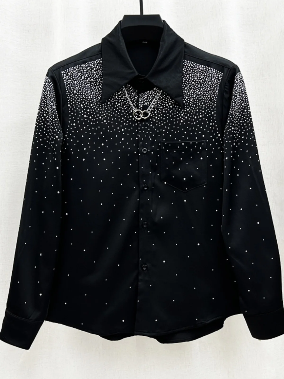 

New Advanced Design Loose Long Sve Diamond Studded Men's irt Trendy Brand Casual Faion oulder Padded Ci Youth Spri...