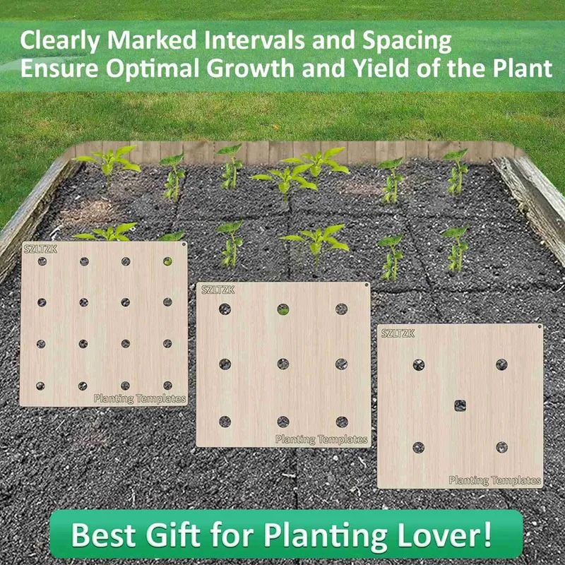 Wooden Planting Set, Square Foot Gardening Tools, Seed Planting Template With Planting Guide & Dibber, Gift For Gardener